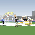 Scenic Photo Check-in Spot with Transparent Spherical Structure Green Lawn Decorative Flowers and Blue Sky