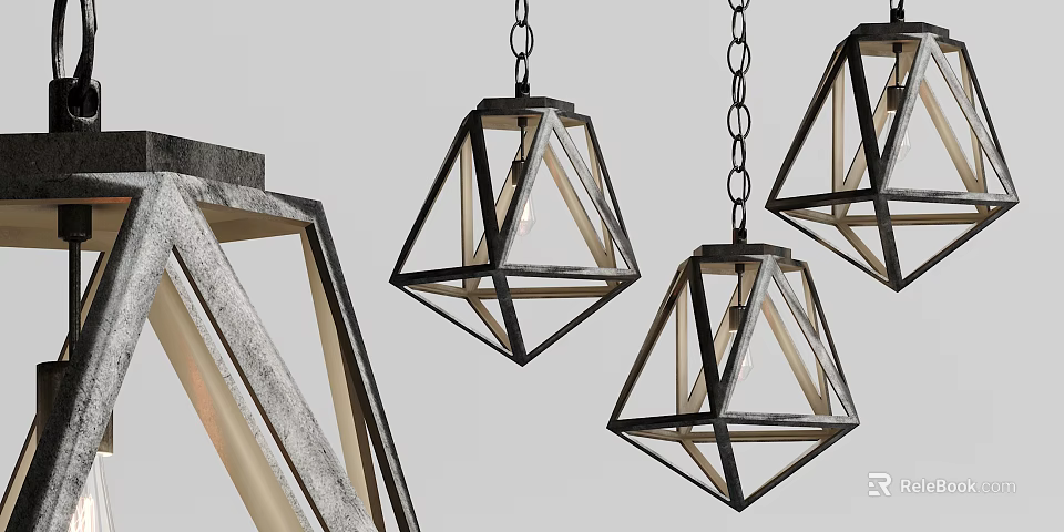 Modern Geometric Chandeliers With Black Metal Frame And Angular Design Structure 3d model 
