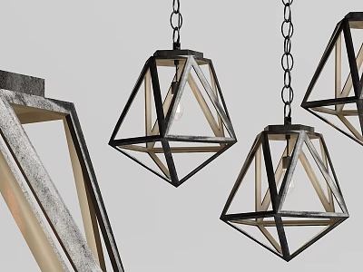 Modern Geometric Chandeliers With Black Metal Frame And Angular Design Structure 3d model