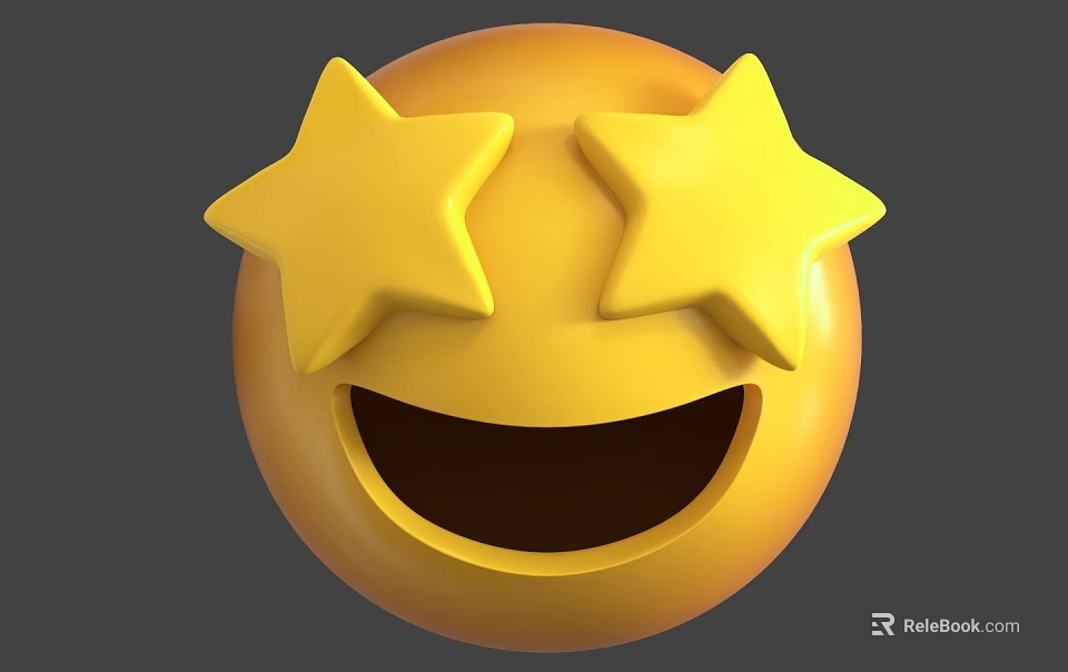 3D Yellow Smiling Face Sculpture With Star Shaped Eyes And Cheerful Design 3d model 