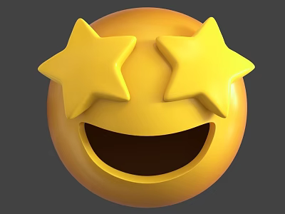 3D Yellow Smiling Face Sculpture With Star Shaped Eyes And Cheerful Design 3d model