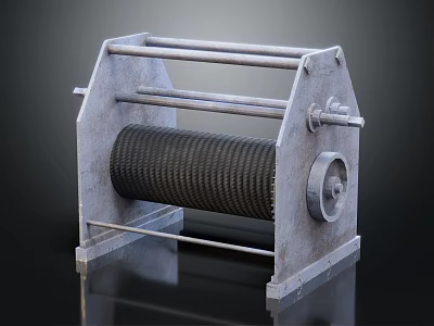 Industrial Metal Roller Machine with Cylindrical Drum and Metal Frame 3d model