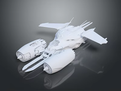 Futuristic Sci Fi Weapon 3D Model With Streamlined Wings Large Thrusters And White Exterior 3d model