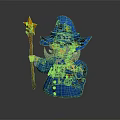Blue Wizard Game Movie Character With Star Decorated Hat Long White Beard And Magic Staff