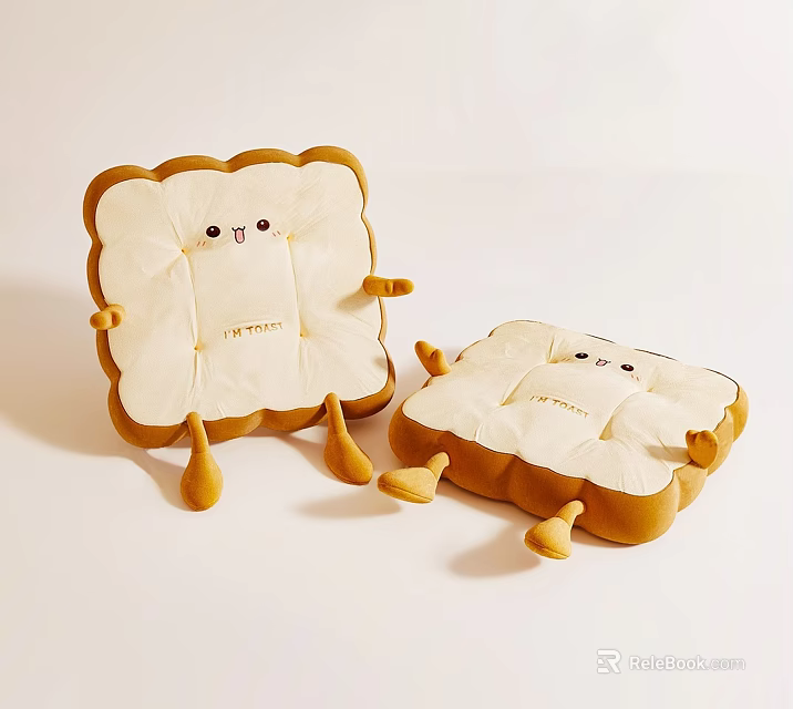 Cute Toast Shaped Stools With Smiley Faces Yellow Edges White Cushions And Short Legs 3d model 