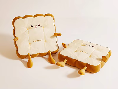 Cute Toast Shaped Stools With Smiley Faces Yellow Edges White Cushions And Short Legs 3d model