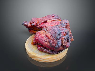 Tender Roasted Animal Meat Presented on Wooden Platter with Juicy Red Texture 3d model