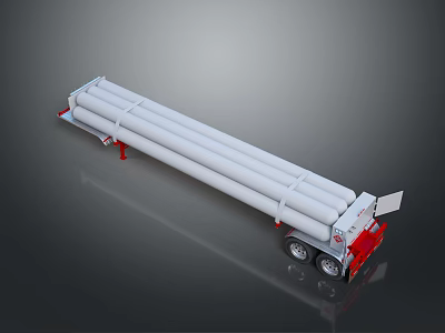 Heavy Duty Pipe Transport Trailer with White Cylindrical Pipes and Red Base 3d model