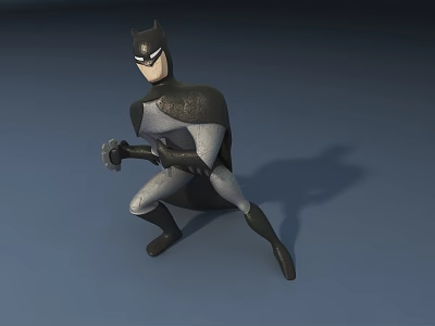 Cartoon Style Batman Doll In Crouching Pose With Gray And Black Costume And Cape 3d model