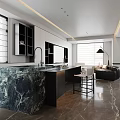 Modern Dining and Living Room Interior With Sofa Coffee Table Round Rug And Staircase