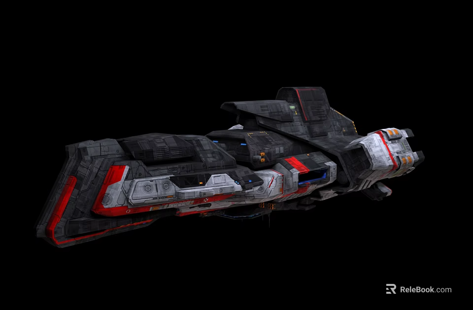 Futuristic Sci Fi Spaceship with Dark Red White Accents and Detailed Structure 3d model 