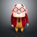 Cute Cartoon Game Movie Character With Bald Head Large Glasses White Mustache And Red Coat