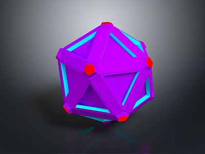 Creative Decorative Polyhedron Ornament With Purple Body Blue Lines And Red Vertices 3d model