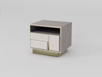 Modern Gray Nightstand With Drawers Open Shelf And Gold Base 3d model