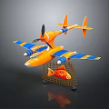 Toy Orange Airplane Model With Blue Yellow Wings and Metal Mesh Basket With Orange Fish