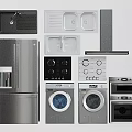 Essential Modern Kitchen Appliances Including Refrigerator Sink Range Hood Cooktop Oven and Washer
