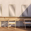 Wooden Dressing Table With Three Mirrors And Chairs In Sunlit Space