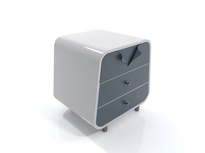 Modern Bedside Table With Two Drawers White And Gray Sleek Design 3d model