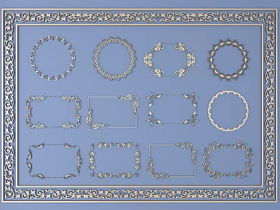 Ornate Carved Frames in Various Shapes for Decorative Design Elements 3d model