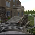 Elegant Multi Story Townhouse With Beige Exterior Balconies Arched Windows And Green Trees