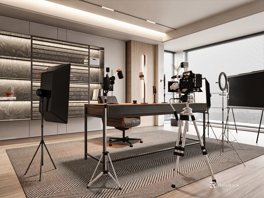 Modern Photography Studio Interior With Professional Equipment And Work Area 3d model 