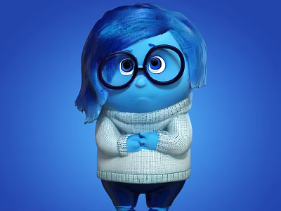 Blue Haired Doll With Black Framed Glasses In White Sweater Arms Crossed Against Blue Background 3d model