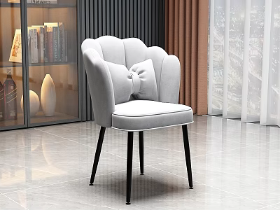 Light Gray Leisure Chair With Petal Backrest Bowknot Cushion Thin Black Legs In Modern Interior 3d model