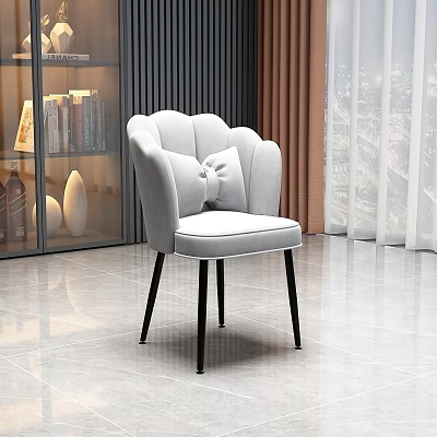 Light Gray Leisure Chair With Petal Backrest Bowknot Cushion Thin Black Legs In Modern Interior 3d model