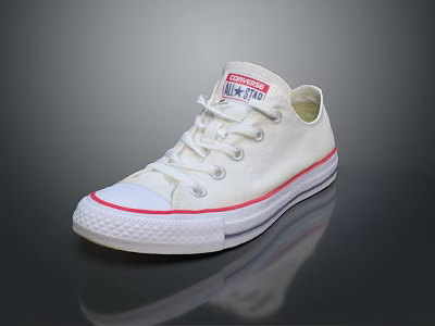 White Converse All Star Classic Low Top Canvas Shoes With Red Accents 3d model