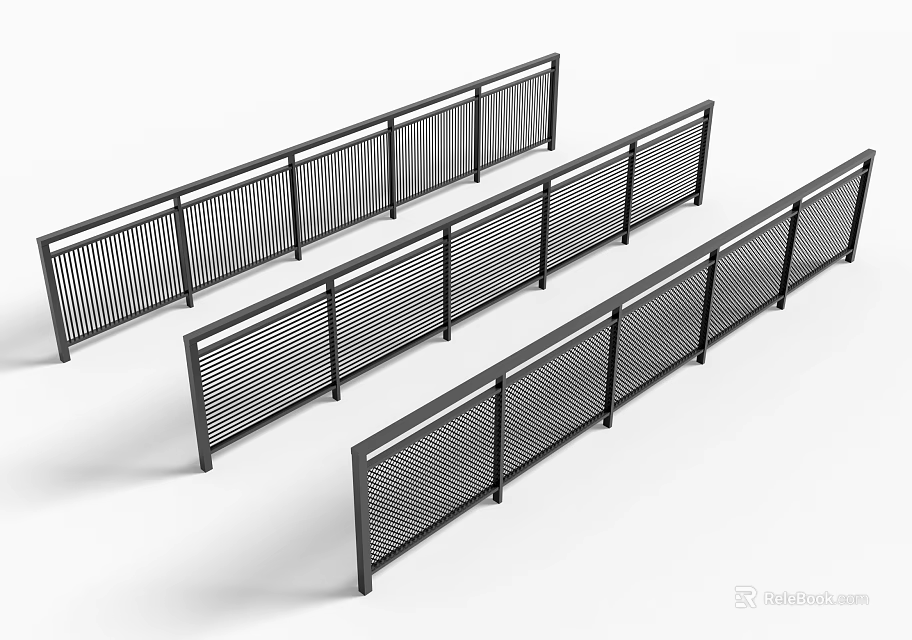 Modern Metal Fence With Mesh Design And Multiple Panels For Outdoor Spaces 3d model 