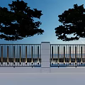 Modern Residential Landscape Design With Trees Fence Wall And Outdoor Lighting