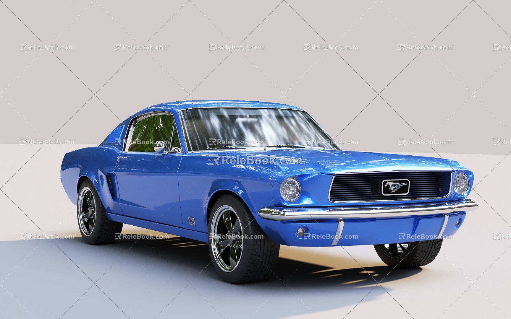 Blue Retro Car Ford Mustang 3d model