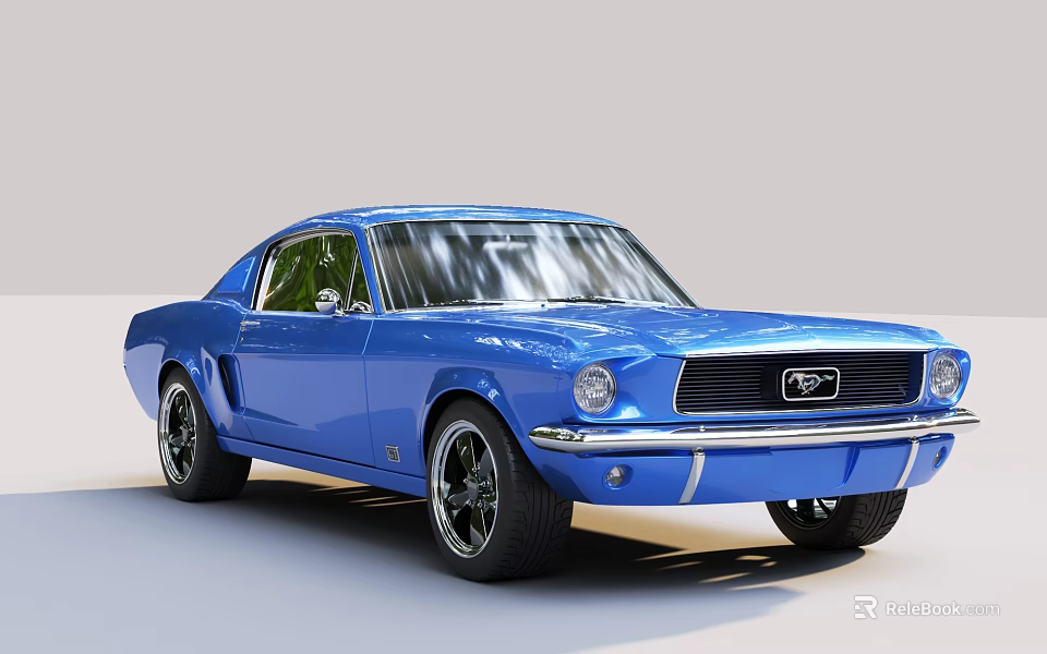 Blue Classic Sports Car With Shiny Wheels And Retro Design 3d model 