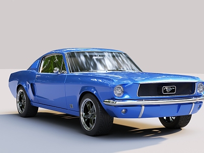 Blue Retro Car Ford Mustang 3d model