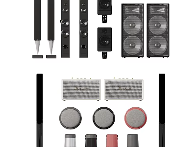 High Quality Headphones And Speakers With Microphones And Audio Components 3d model