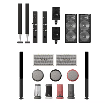 High Quality Headphones And Speakers With Microphones And Audio Components 3d model