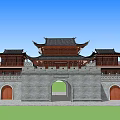 Ancient Chinese Architecture With City Wall Overhanging Eaves And Arched Gates
