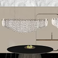 Modern Hanging Chandelier with Long White Pendants Above Black Round Dining Table