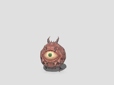 Red Spiked Monster Eye Orb With Green Pupil And Textured Surface On Stand 3d model