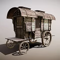 Vintage Wooden Carriage with Curved Roof Wooden Frames Windows and Spoked Wheels