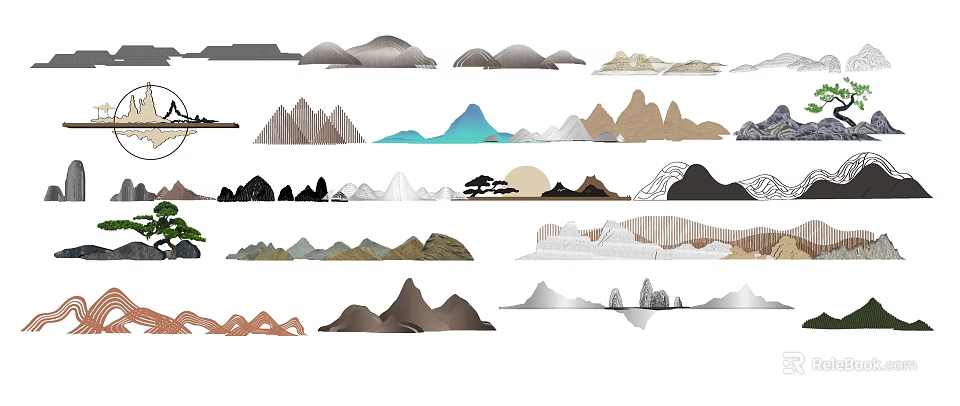 Garden Ornaments Showcasing Various Rock Formations with Different Shapes and Textures 3d model