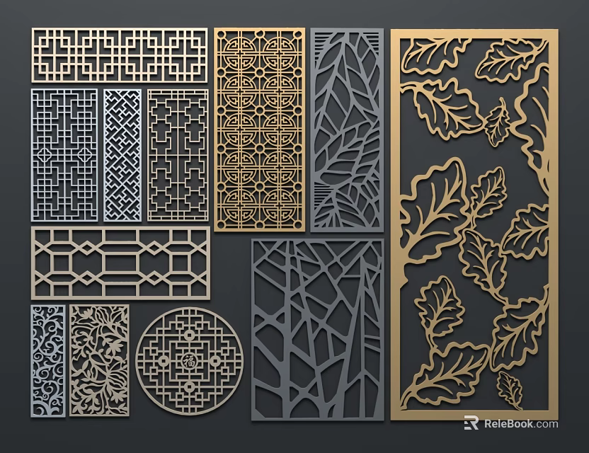 Various Decorative Partition Designs With Geometric Leaf And Lattice Patterns 3d model