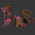 Vintage Room Interior With Wooden Furniture Armchair Coat Rack And Luggage