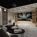 Home Theater Interior With Starry Ceiling Large Screen Comfortable Sofas And Soft Carpet 3d model