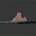 Cartoon Scene Featuring Red Rock Mountain Green Trees And Winding Paths