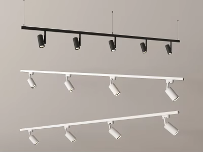 Black And White Track Lights With Spotlights And Downlights For Modern Home Interior Lighting 3d model