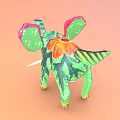 Colorful Green Elephant Toy With Red Ears Floral Patterns White Tusks Striped Tail