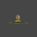 Yellow Spotted Monster With Single Green Eye Red Spiked Top Octopus Tentacles On Green Grass