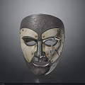 Decorative Metal And Wooden Mask With Carved Patterns Rivets And Cracked Design