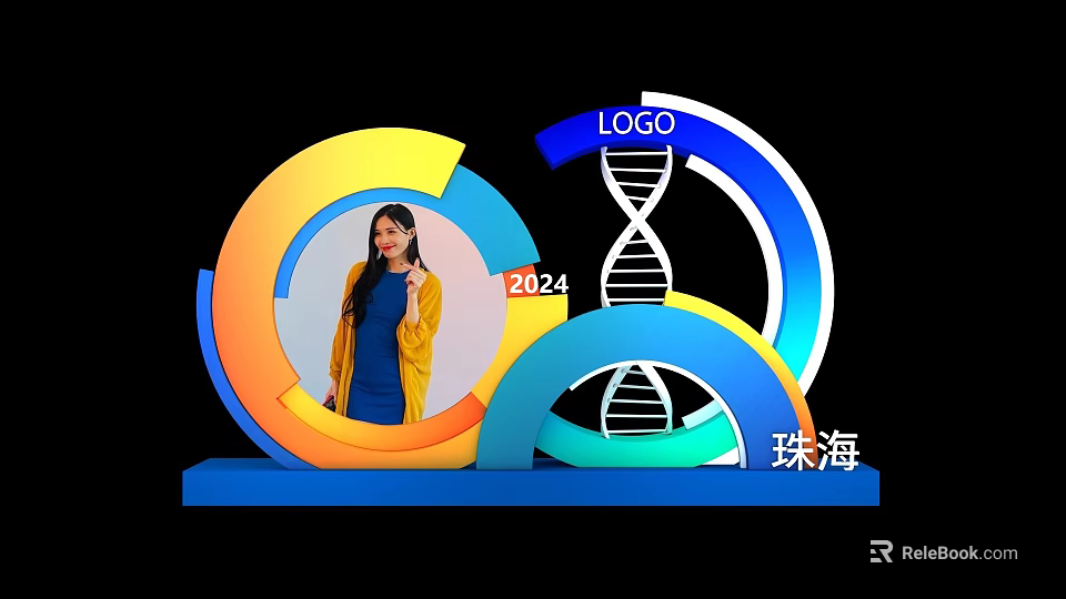 Zhuhai 2024 Exhibition Display With DNA Helix LOGO And Female Figure 3d model 